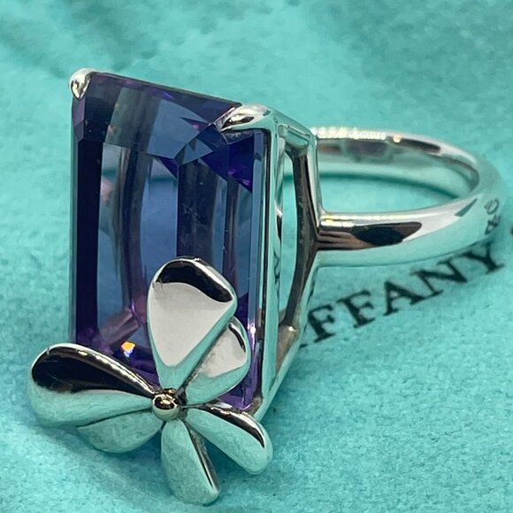 Tiffany & Co. Silver 18K Rose Gold Amethyst Love Bugs Butterfly Ring Size 6 - Picture 1 of 15